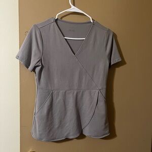 COPY - Jaanuu spinryx tulip mock wrap scrub top. size s grey